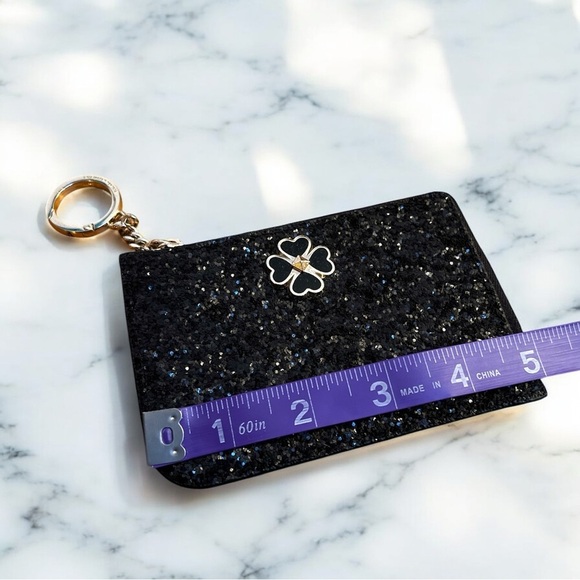 KATE SPADE Odette Black Glitter Keychain Cardholder Zip Wallet - Picture 7 of 11